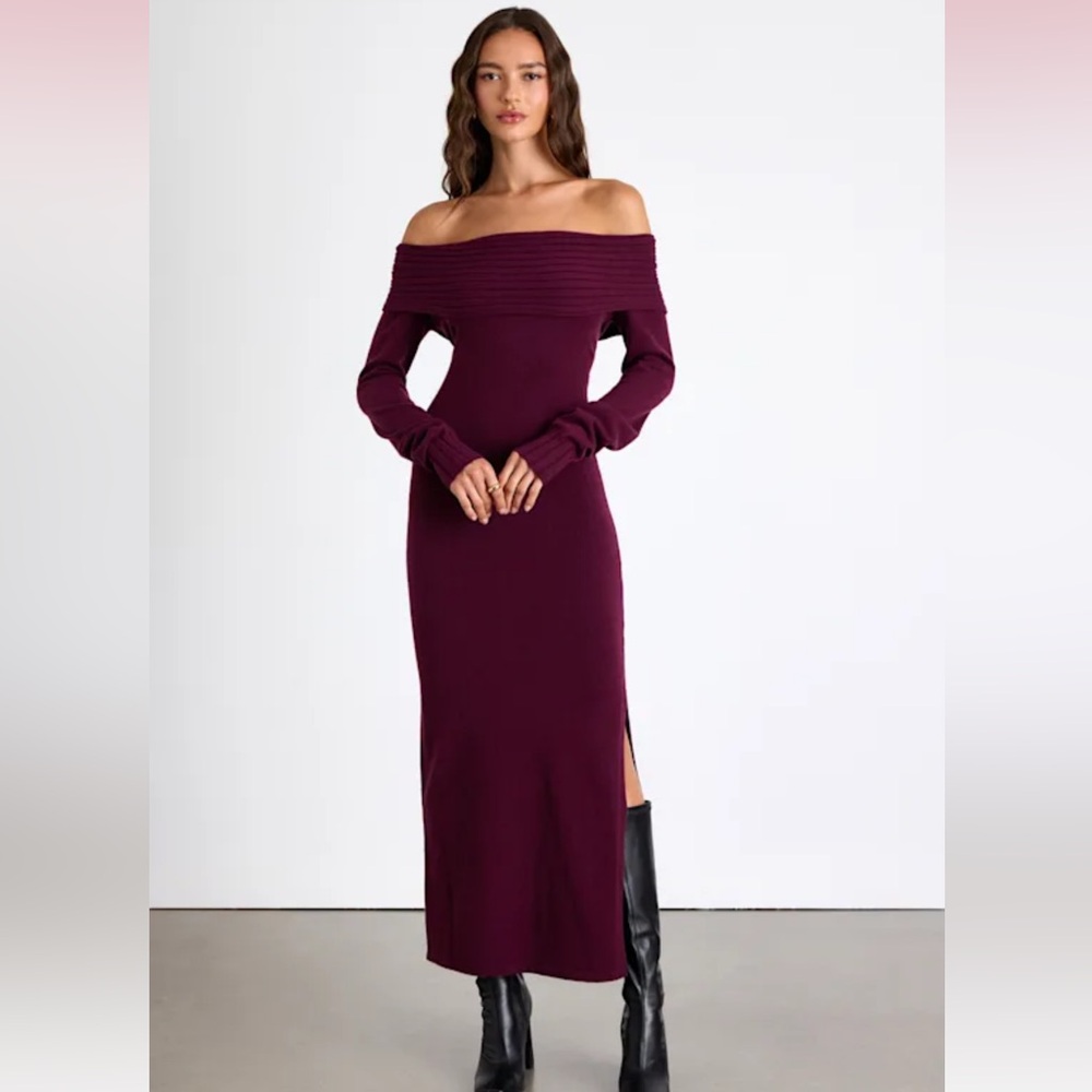 Ellie Dark Plum Sweater Bodycon Maxi Dress